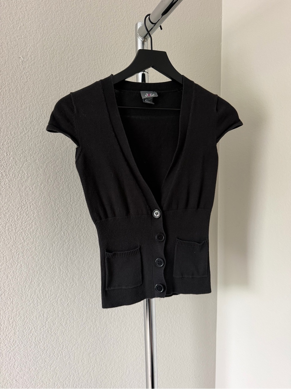 Dots Black Short-Sleeve Buttoned Cardigan